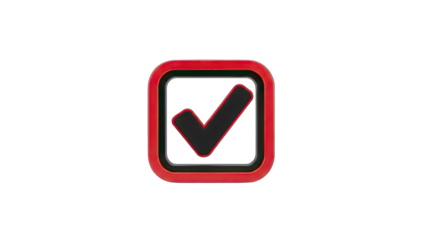 A 3D Rendered Black Check Mark Inside A Square Box With A Red Outline On A Transparent Background Representing Confirmation And Approval