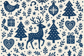 Fototapeta premium Festive Nordic winter pattern illustration background