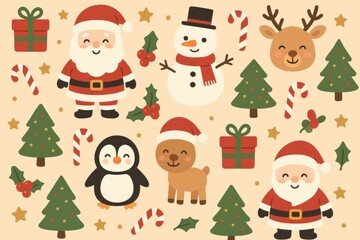 Festive cartoon holiday characters background