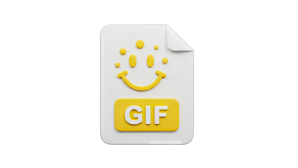 3D Rendered White Document Icon With Yellow Smiley Face and GIF Text Overlay on Transparent Background