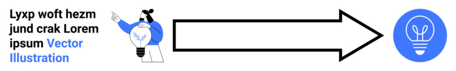 Creativity, problem-solving, innovation, idea generation, teamwork, communication. Person presenting an arrow pointing to a lightbulb. Creativity and problem-solving concept