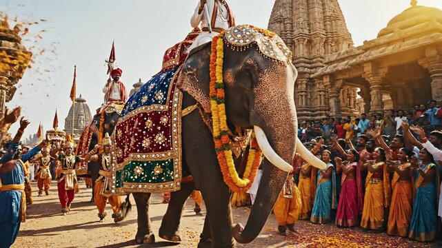 Indian Elephant Festival Procession at Temple