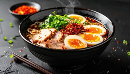 Steaming ramen with pork and egg