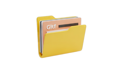 3D Rendered Yellow Folder Icon with Documents Labeled GLTF on Transparent Background