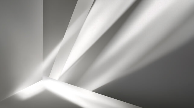 Cloud Dancer Dynamic geometric abstract with intersecting light rays and strong shadows on a white surface Colour of the Year 2026