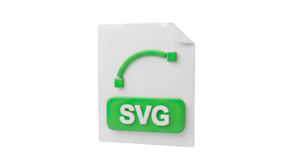 A 3D Rendered Icon Representing Scalable Vector Graphics SVG File Format With A Green Curve And Squares On A White Paper Document Against A Transparent Background