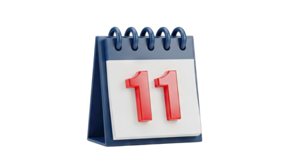 3D Rendering Of A Desktop Calendar Showing The Number 11 With A Spiral Binding And A Transparent Background