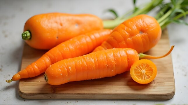 some carrots on a wooden cutting board