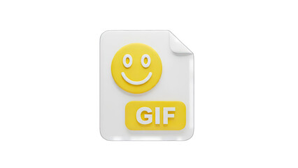 3D Rendered Icon Representing GIF File Format With A Yellow Smiley Face Emblem And White Paper Texture Against A Black Background