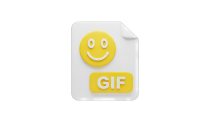 3D Rendered Icon Representing GIF File Format With A Yellow Smiley Face Emblem And White Paper Texture Against A Black Background