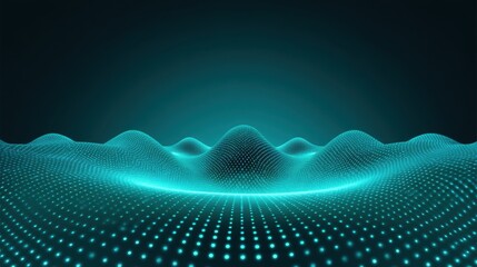 Abstract Waveform with Glowing Dots in a Dark Background, Digital Landscape, Futuristic Design Concept in Blue Tones, Technology Inspired Background