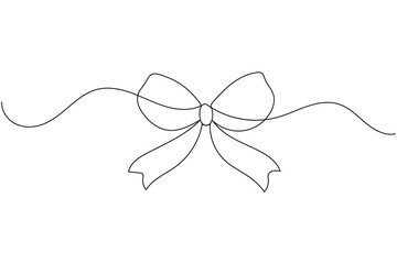 Elegant continuous line art drawing of a charming bow with flowing ribbon illustration