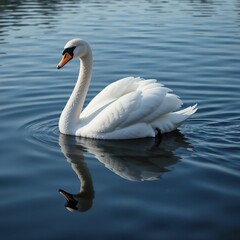 Naklejka premium Swan Gliding on Calm Reflective Lake