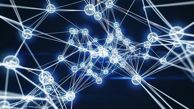 Abstract digital network connections glowing in dark blue background