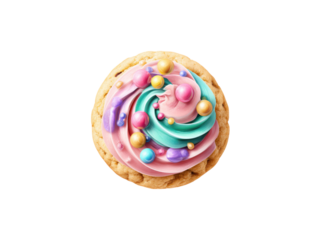 Pastel Swirl Frosted Cookie With Candy Spheres frosting pink, Isolated, Png Transparent Background