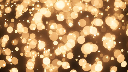 Golden bokeh lights on dark background, abstract sparkling effect, festive atmosphere, shining particles
