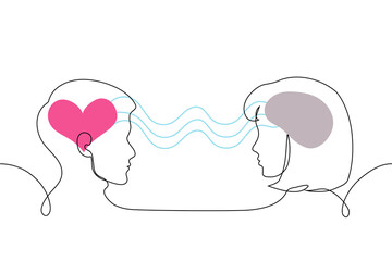 man and woman are connected at the head. he love and feelings, her brain is only the brain - one continuous line. friend zone, a humanities and tech-minded person, rational and irrational