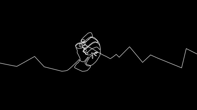 One line drawing - Minimalist Hand Gripping Zigzag Line &ndash; Line art
