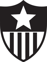 Black and white shield with a star and stripes emblem