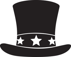 Black uncle sam top hat silhouette with white stars