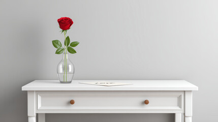 Luxurious valentine invitation for a passionate marriage anniversary featuring a single red rose at elegant home setup