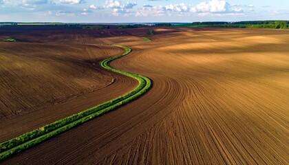 First Line of Green: Aerial View of Newly Planted Spring Field 