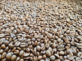 Pile of Dark Brown Roasted Coffee Beans: Texture and Aroma Ready to Brew for Background
