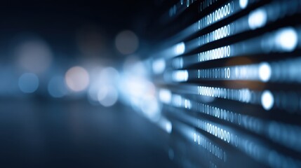 Abstract Digital Background with Binary Code and Glowing Light Effects Representing Technology, Data Transmission, and Modern Communication Concepts