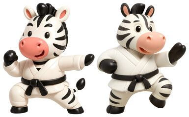 Obraz premium PNG Cute zebra martial arts figurines, element set on transparent background