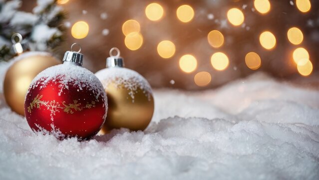 christmas balls on snow