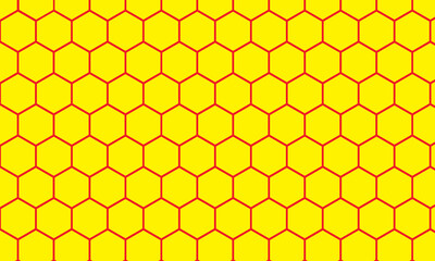 Vibrant yellow geometric honeycomb pattern with thin red outlines creating a textured background