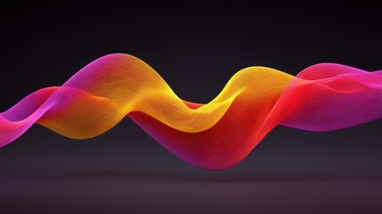 Vibrant Flowing Waves in Gradient Colors of Pink, Yellow, and Purple Creating an Elegant 3D Effect Against a Dark Background