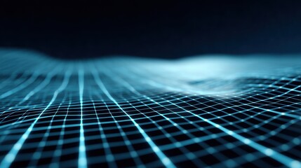 Futuristic Abstract Wave Grid with Blue Light Rendering Depth Effect in Dark Background for Technology and Innovation Themes