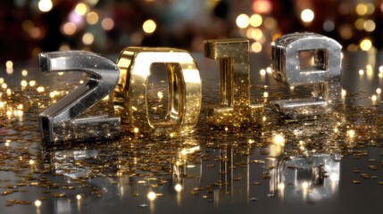 Festive Metallic 2019 Numbers With Glitter and Bokeh Background for Celebration and New Year