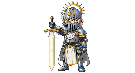 Obraz premium Chibi Knight in Shining Armor with Sword and Halo.