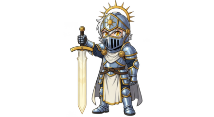 Chibi Knight in Shining Armor with Sword and Halo.
