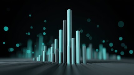 Abstract visualization of sound waves in a futuristic style with glowing bars and bubbles creating a mesmerizing digital atmosphere