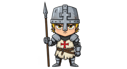 Chibi Knight with Spear Cartoon Illustration.