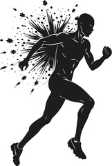 Black silhouette of a powerful runner in motion, symbolizing speed and determination
