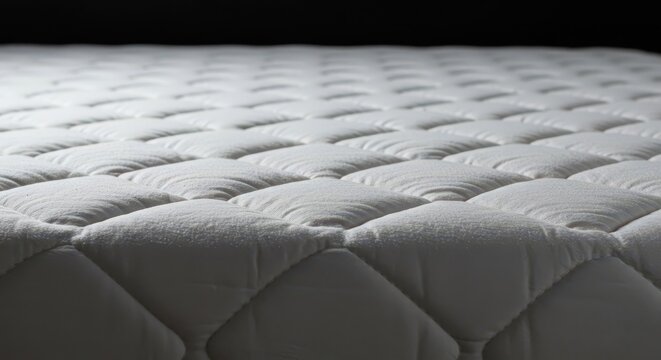 Luxurious white mattress surface emphasizing deep comfort, quality sleep, and restful relaxation. The perfect bedding solution for a calm night, white, fabric, quiet