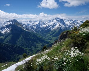 Fototapeta premium A mountain range with snow on the tops