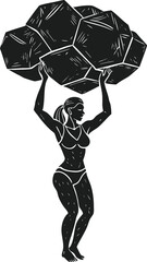 A strong woman lifts a massive weight above her head, symbolizing female strength and resilience