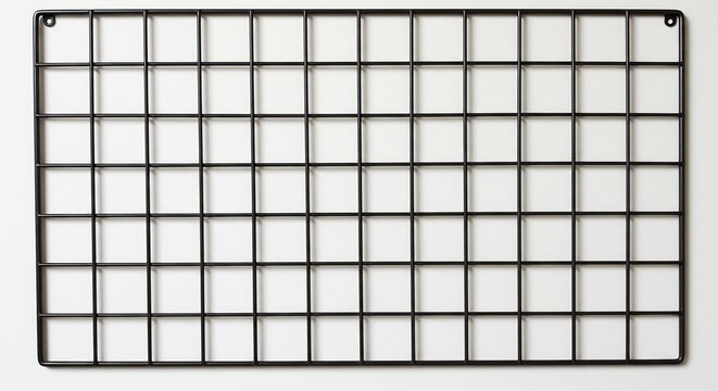 Sharp black grid wire creating an organized pattern against a bright white wall a versatile display board for modern decor. AI Generated