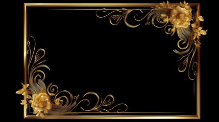 Elegant golden frame with floral decorations and ornate details for art, design, invitation, or background use in projects and presentations