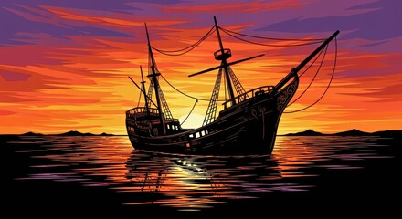 Tall Ship Silhouette at Sunset Over Ocean Water.jpg