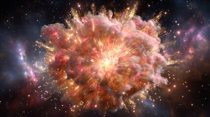Fototapeta premium Colorful cosmic explosion in deep space showcasing vibrant gases and stellar particles creating mesmerizing patterns and celestial beauty