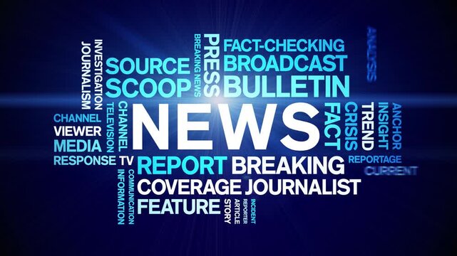 News animated word cloud-text design animation tag kinetic typography seamless loop.