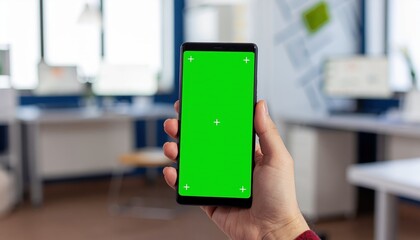 Modern Business Man Holding Smart Device With Green Screen Mockup. Ai Generated Images
