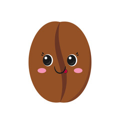 Fototapeta premium Sign coffee drink, cute coffee bean, character cartoon, big eyes, happy smiling face, kawaii style, vector illustration.