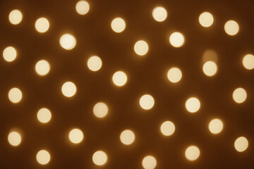 Yellow lights on a brown background, Valentine's Day, empty space for text, template, photo background, banner, layout, winter, New Year, Christmas, holiday